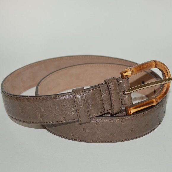 NWT GUCCI OSTRICH LEATHER SILVER HARDWARE BELT WITH BAMBOO BUCKLE - Picture 4 of 7